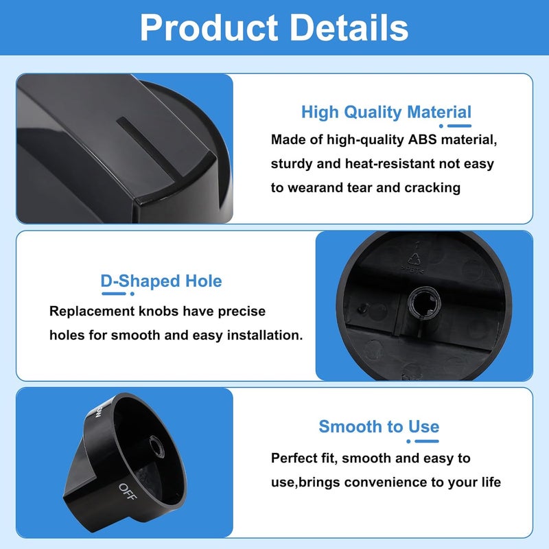 Gesleben Upgrade W10339442 Gas Stove Knobs, Cooktop Surface Burner Control Knob Compatible with Whirlpool Gas Range Stove Oven, Replacement WPW10339442 PS11753188-5 Pack Black - Image 4